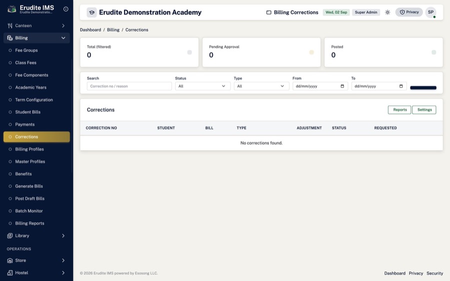Billing corrections — An audited adjustment trail instead of silent edits