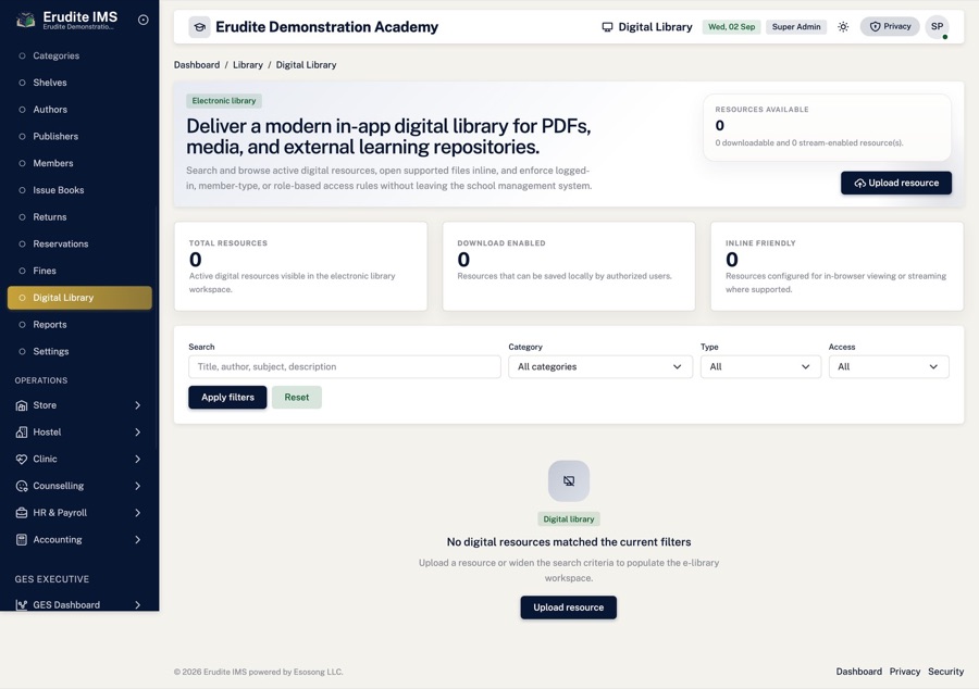 Digital library — E-resources shelved next to the physical collection