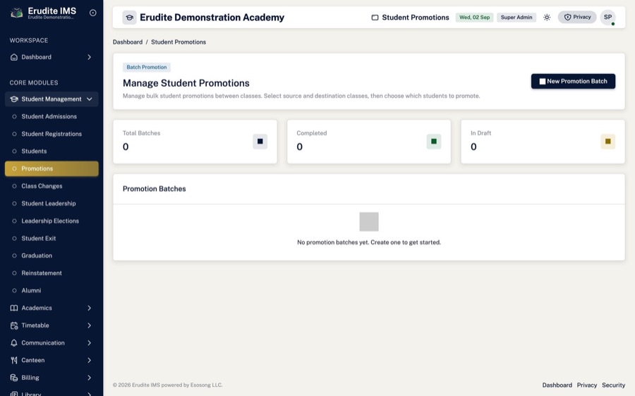 End-of-year promotions — Promote a whole class in one pass, with a full audit trail