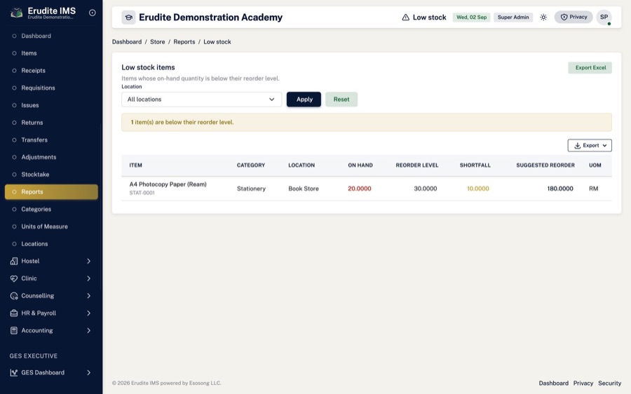 Low stock alerts — Reorder before you run out, not after