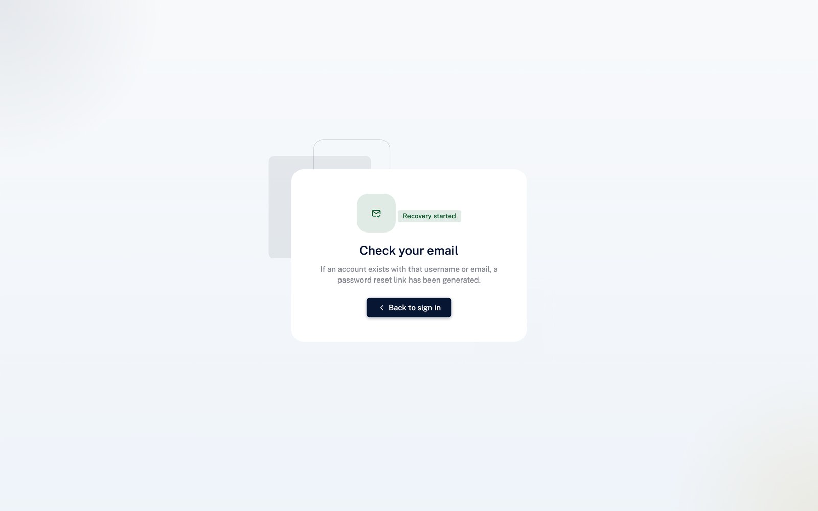 Account forgot password confirmation screen