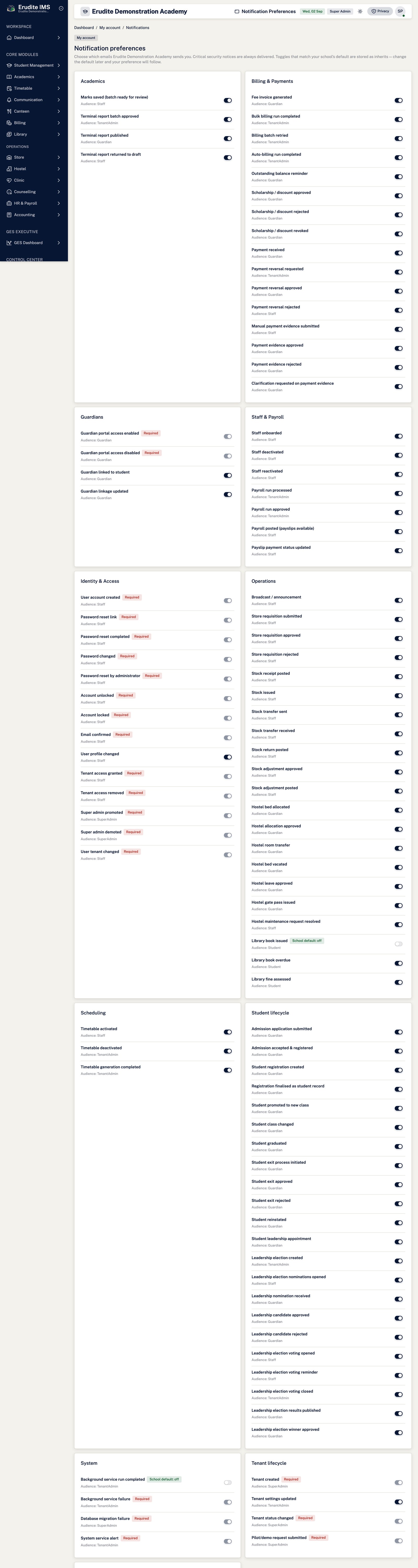 Account notifications screen