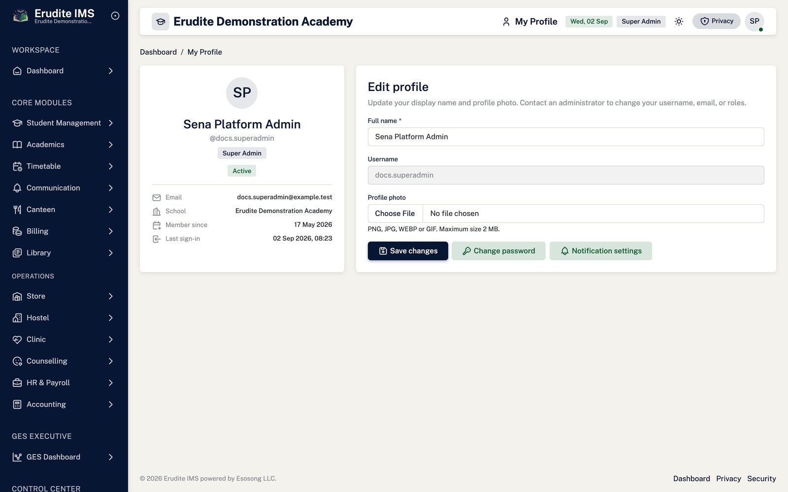 Account profile screen
