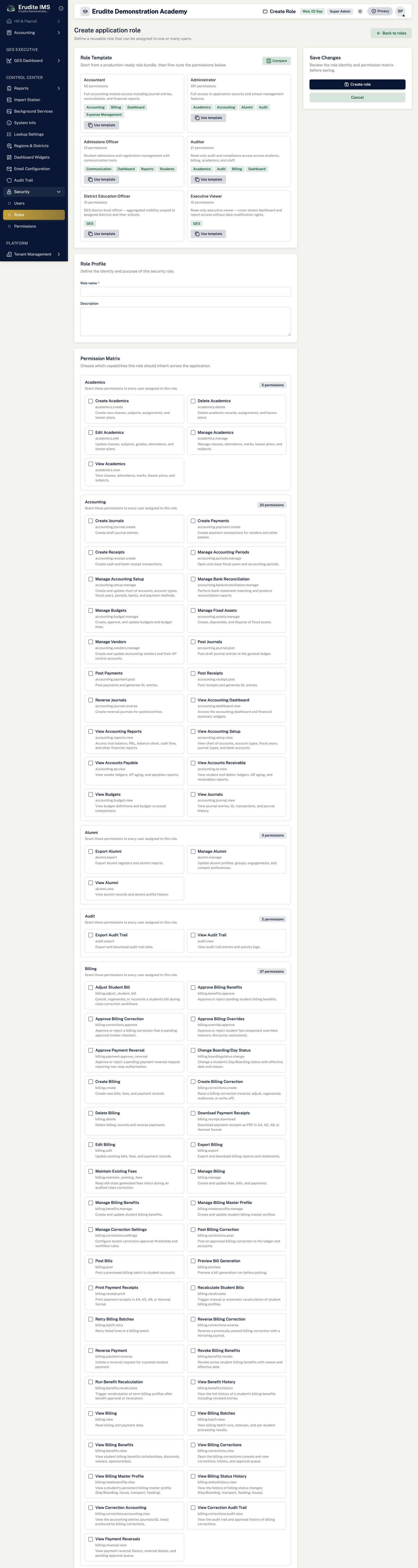 Application Roles create form screen