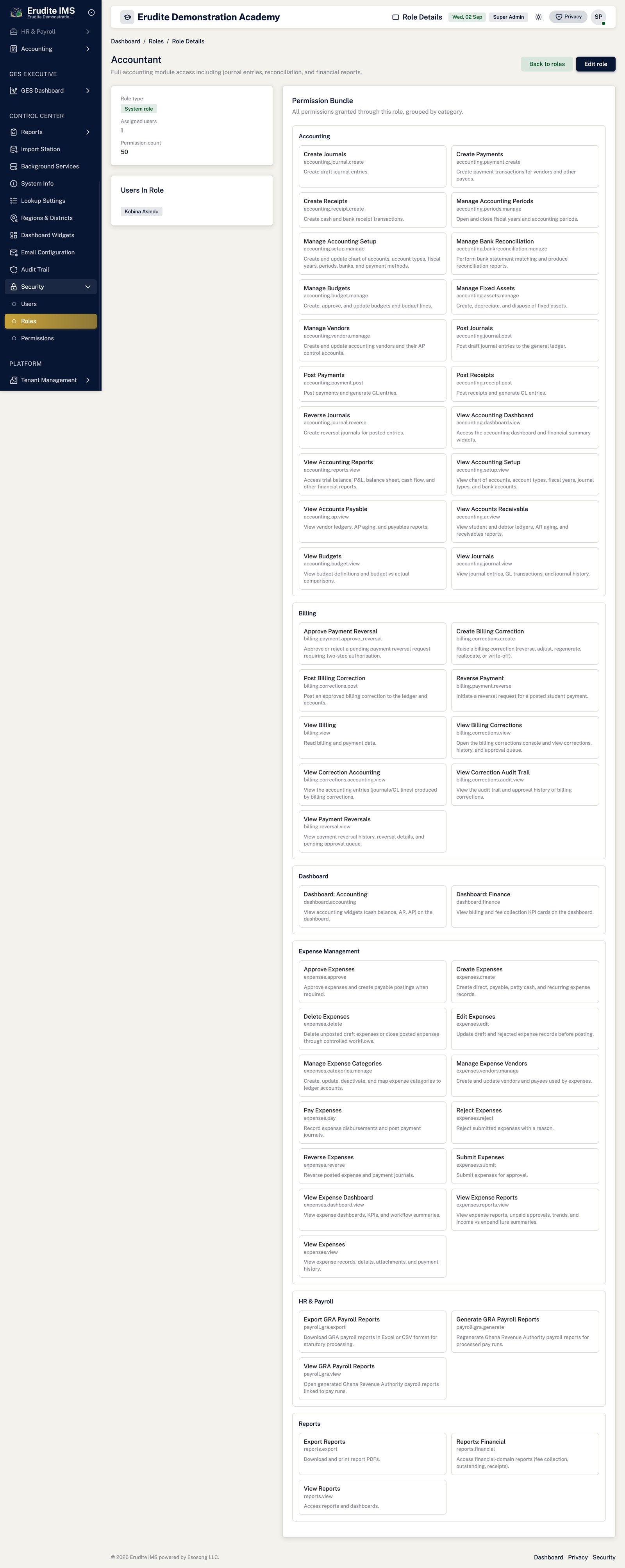 Application Roles record screen