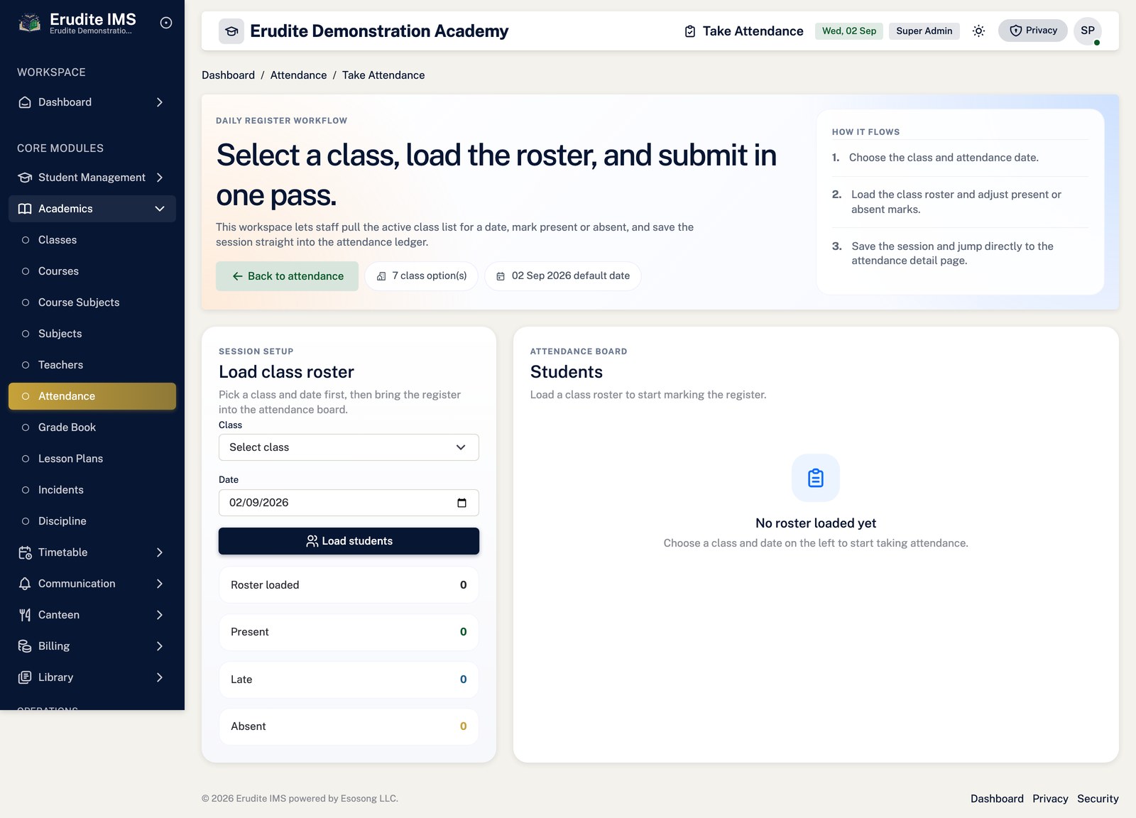 Attendances create form screen