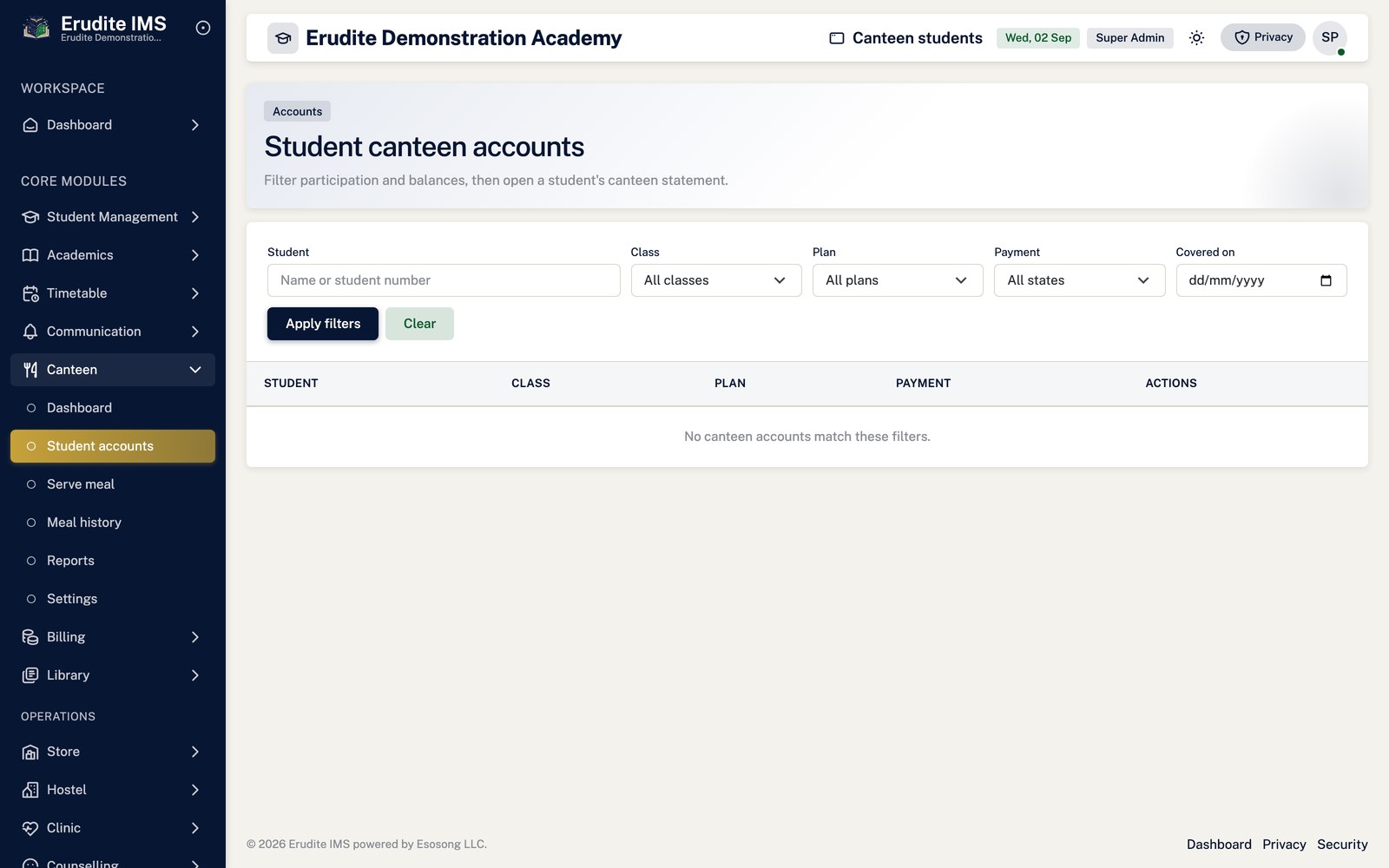 Canteen students screen