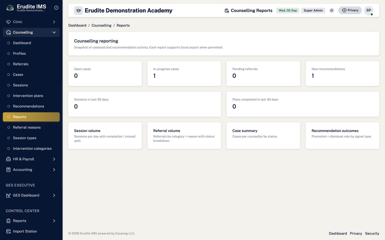 Counselling Reports list screen