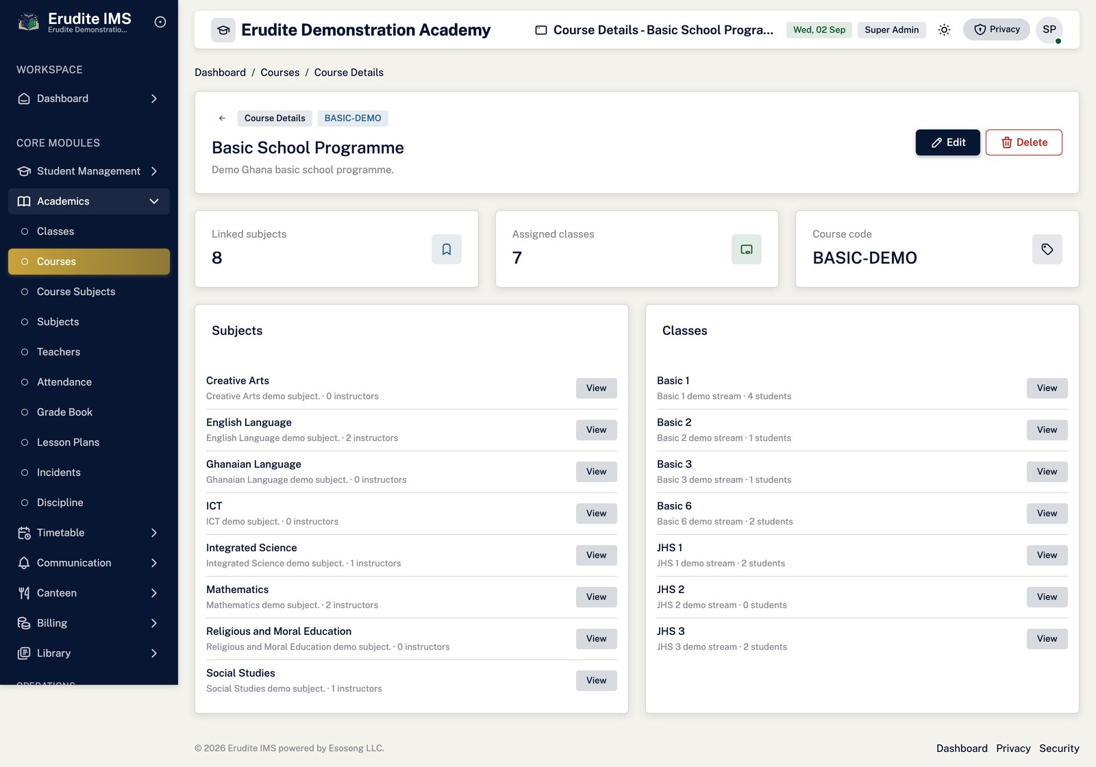 Courses record screen