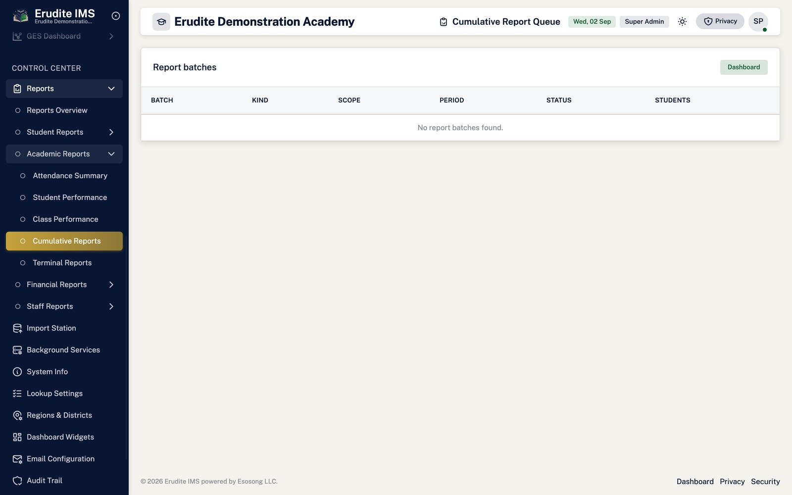 Cumulative Reports approval queue screen