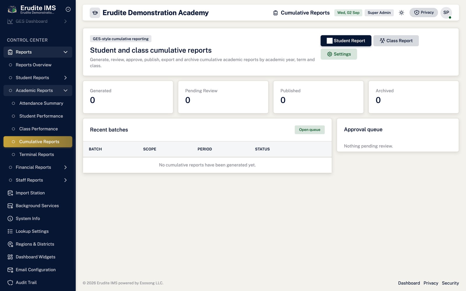 Cumulative Reports list screen
