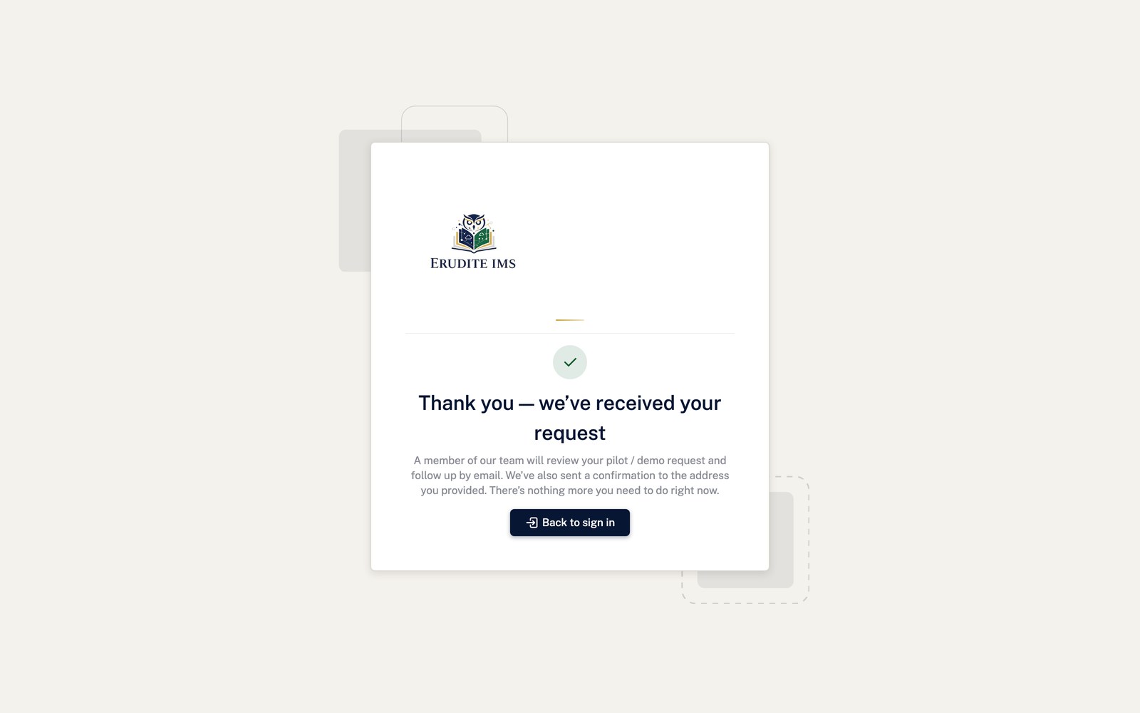 Demo Request confirmation screen
