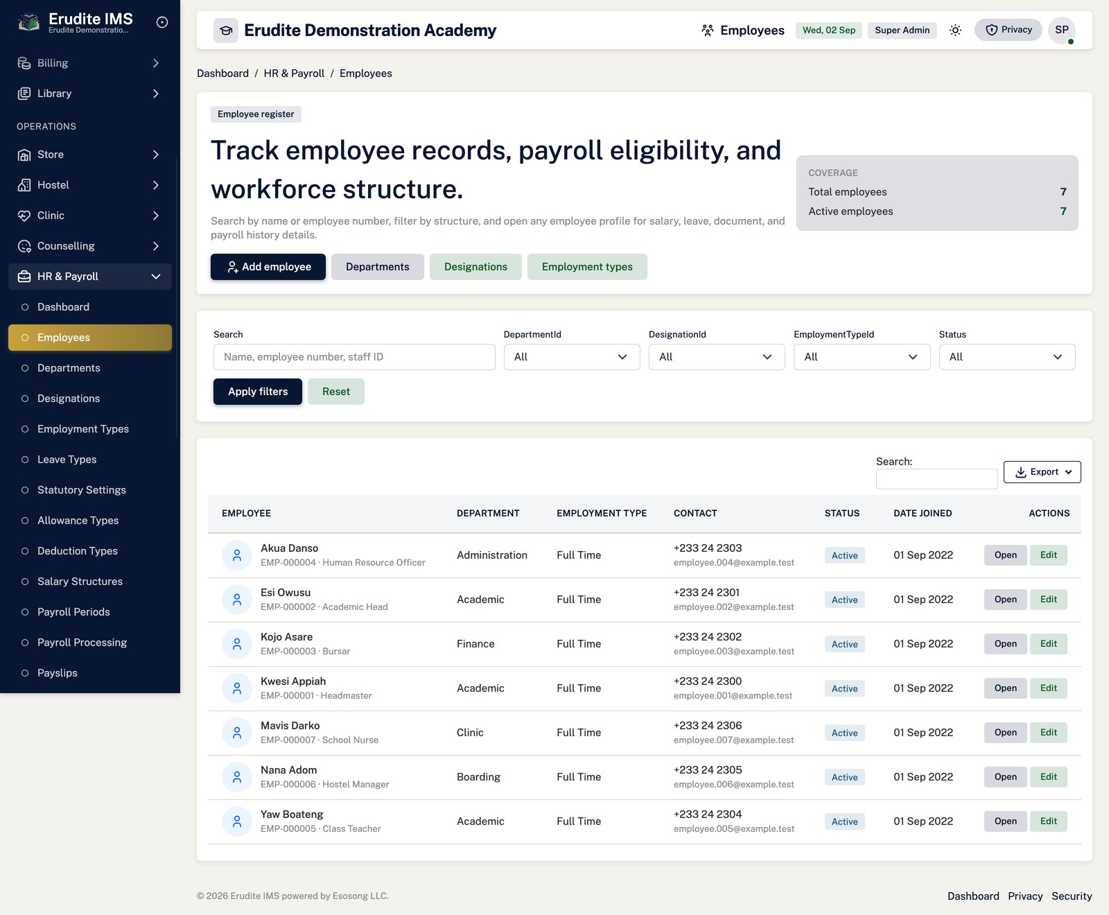 Employees list screen