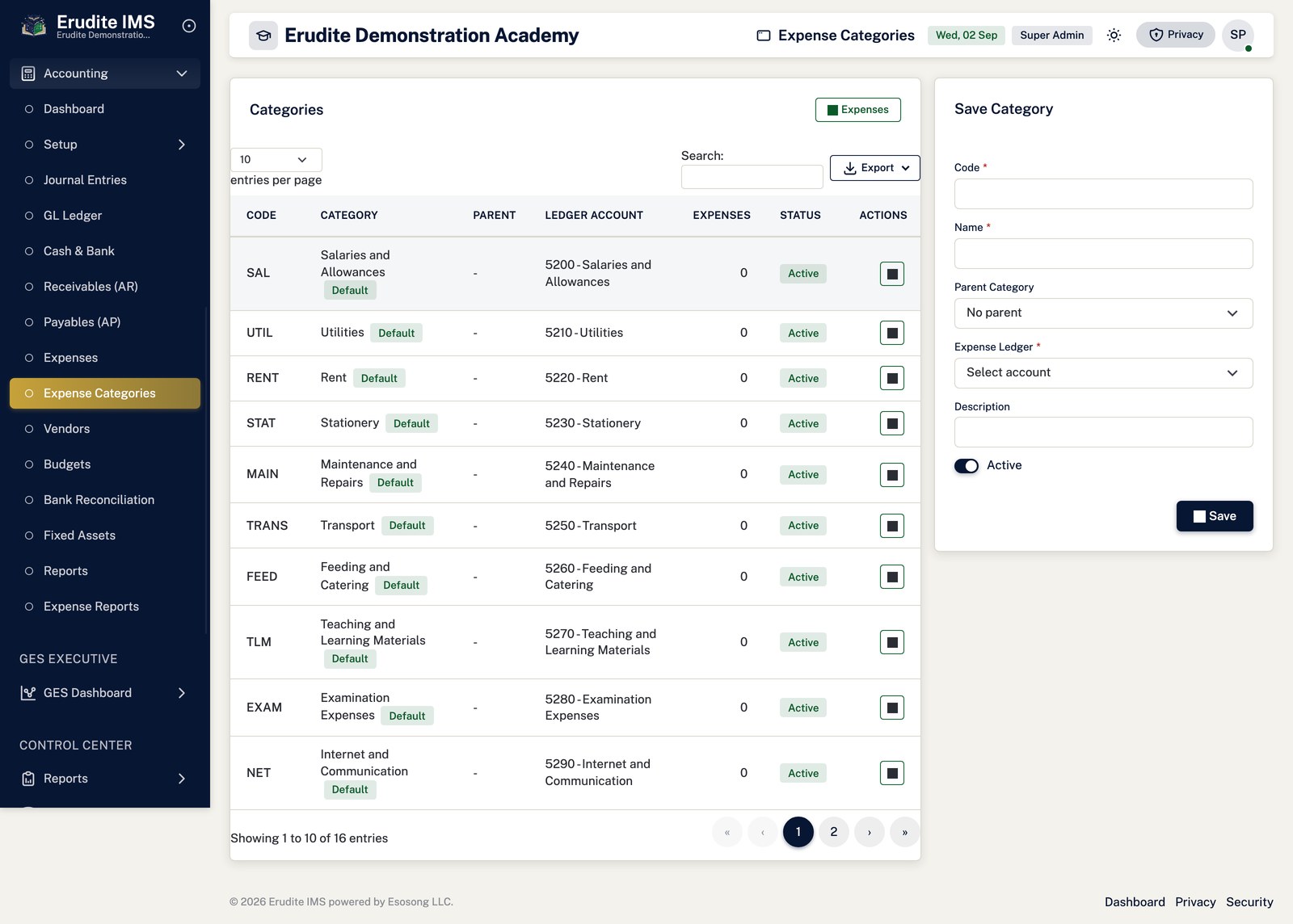 Expenses categories screen