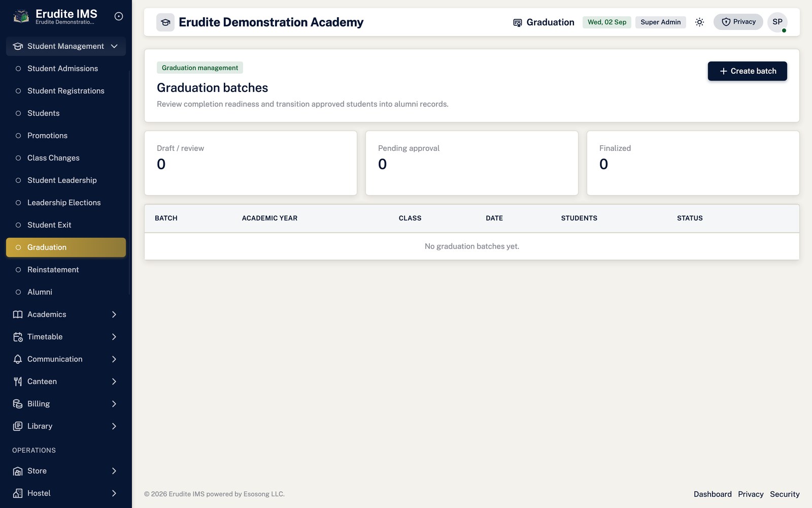 Graduation list screen