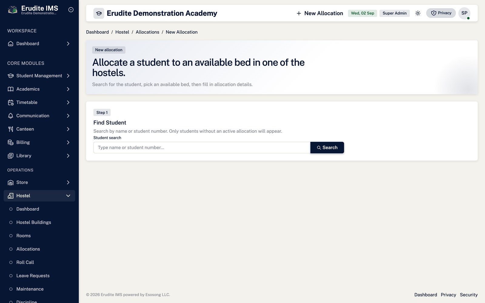 Hostel Allocations allocate screen