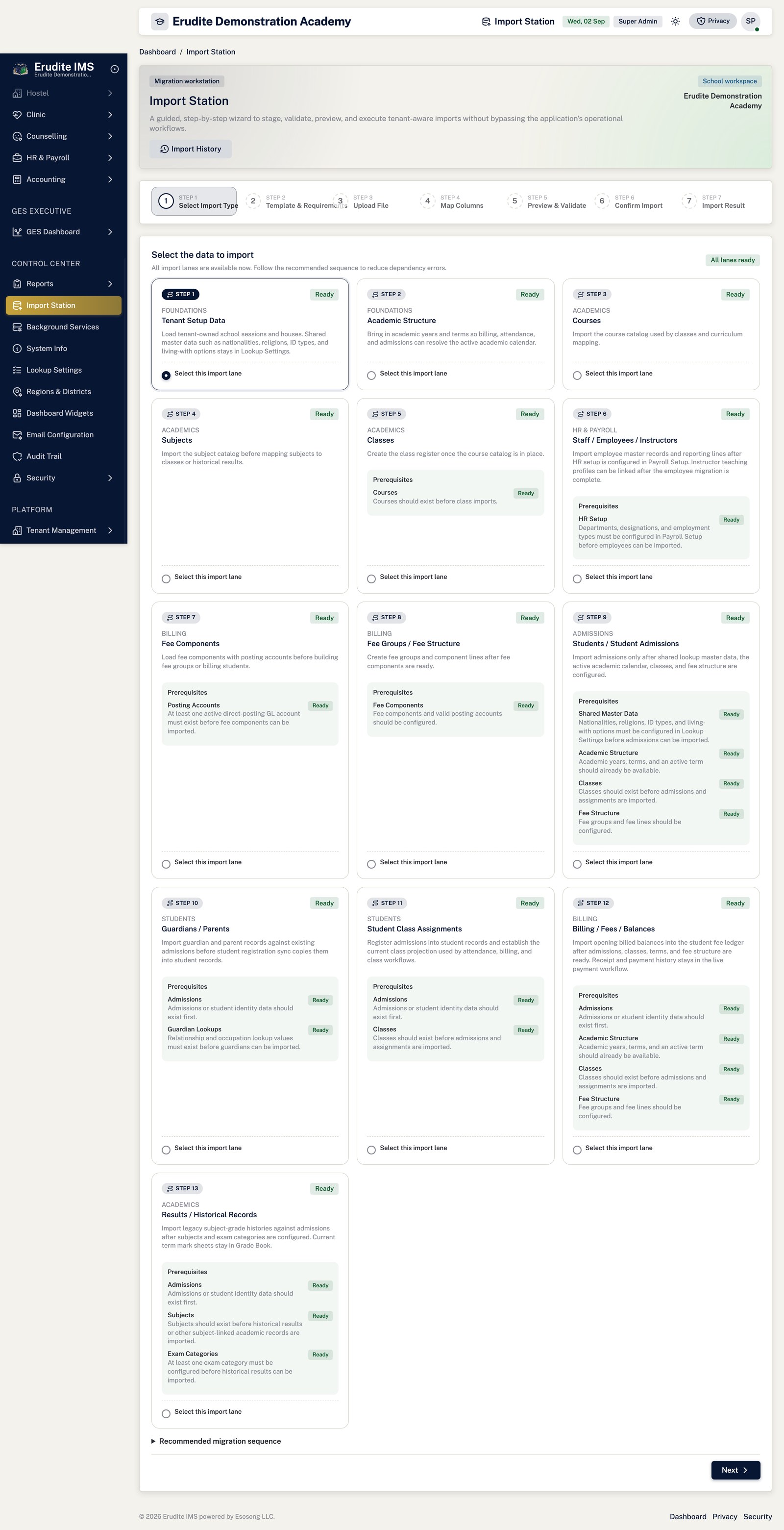 Import Station list screen
