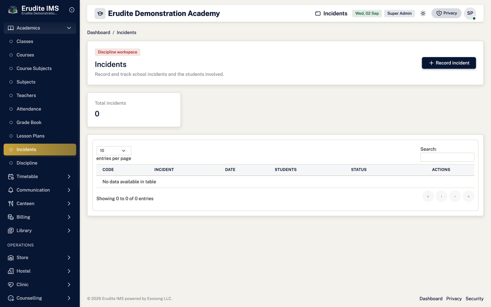 Incidents list screen