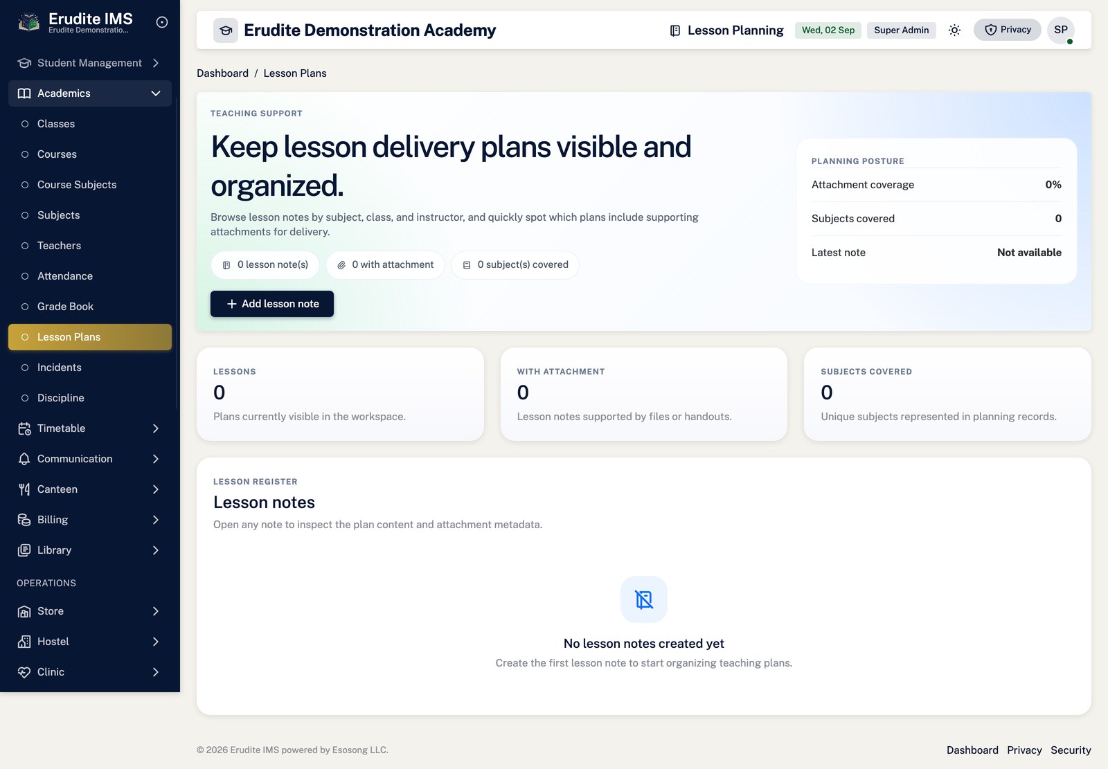 Lesson Notes list screen