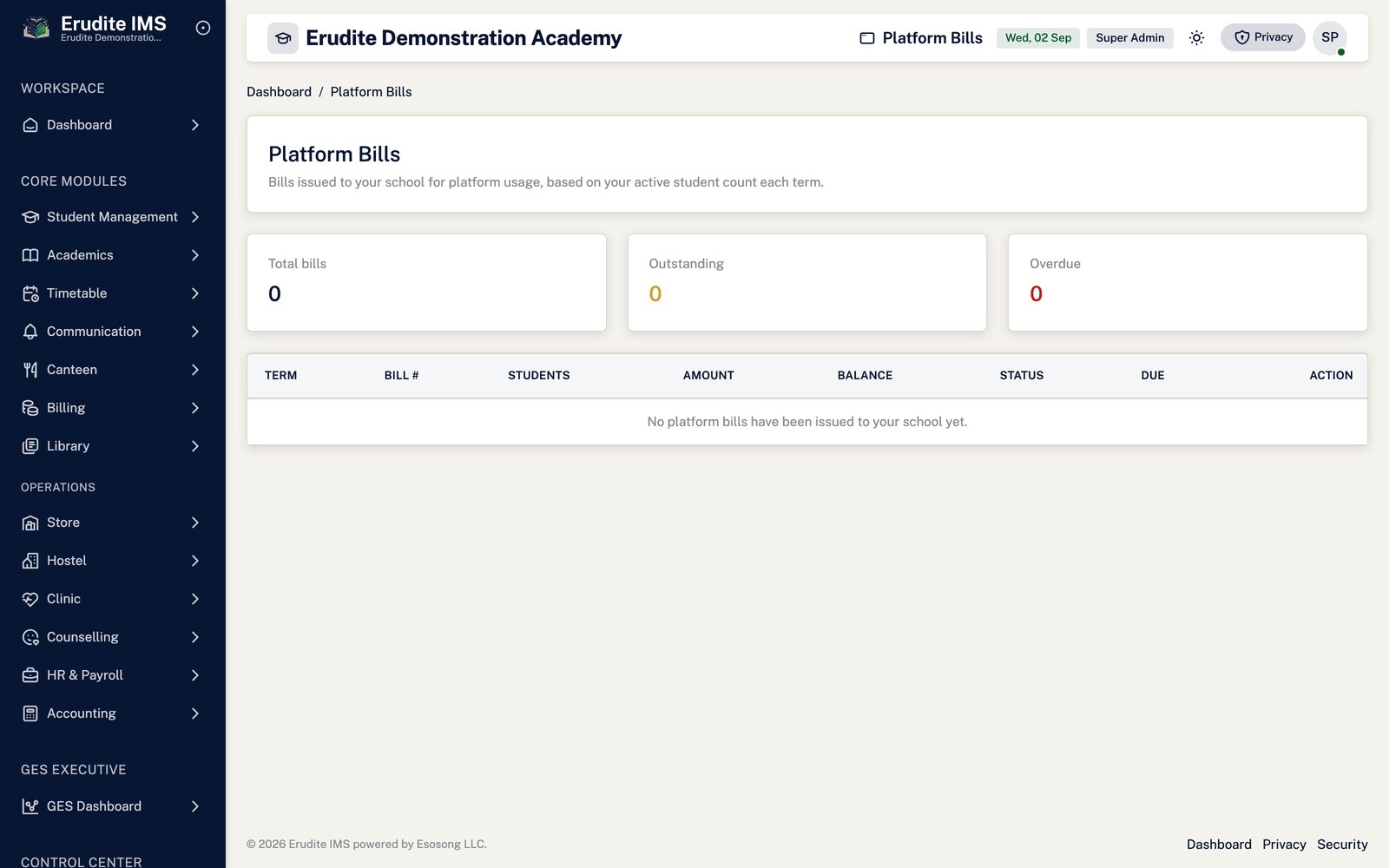 My Platform Billing list screen