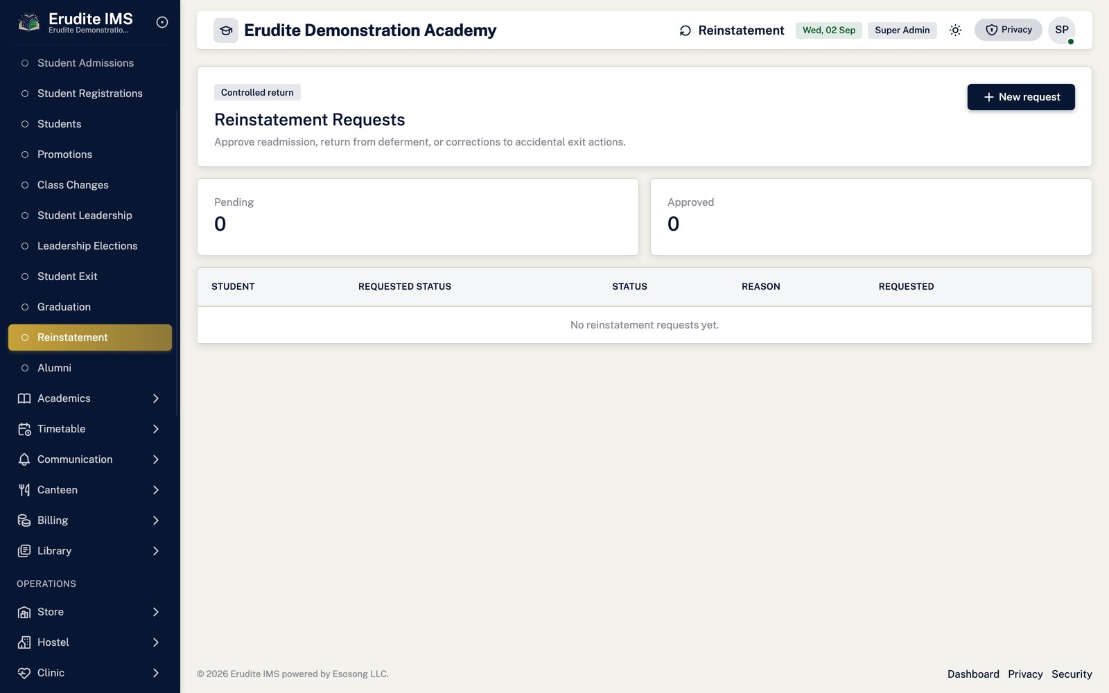 Reinstatement list screen