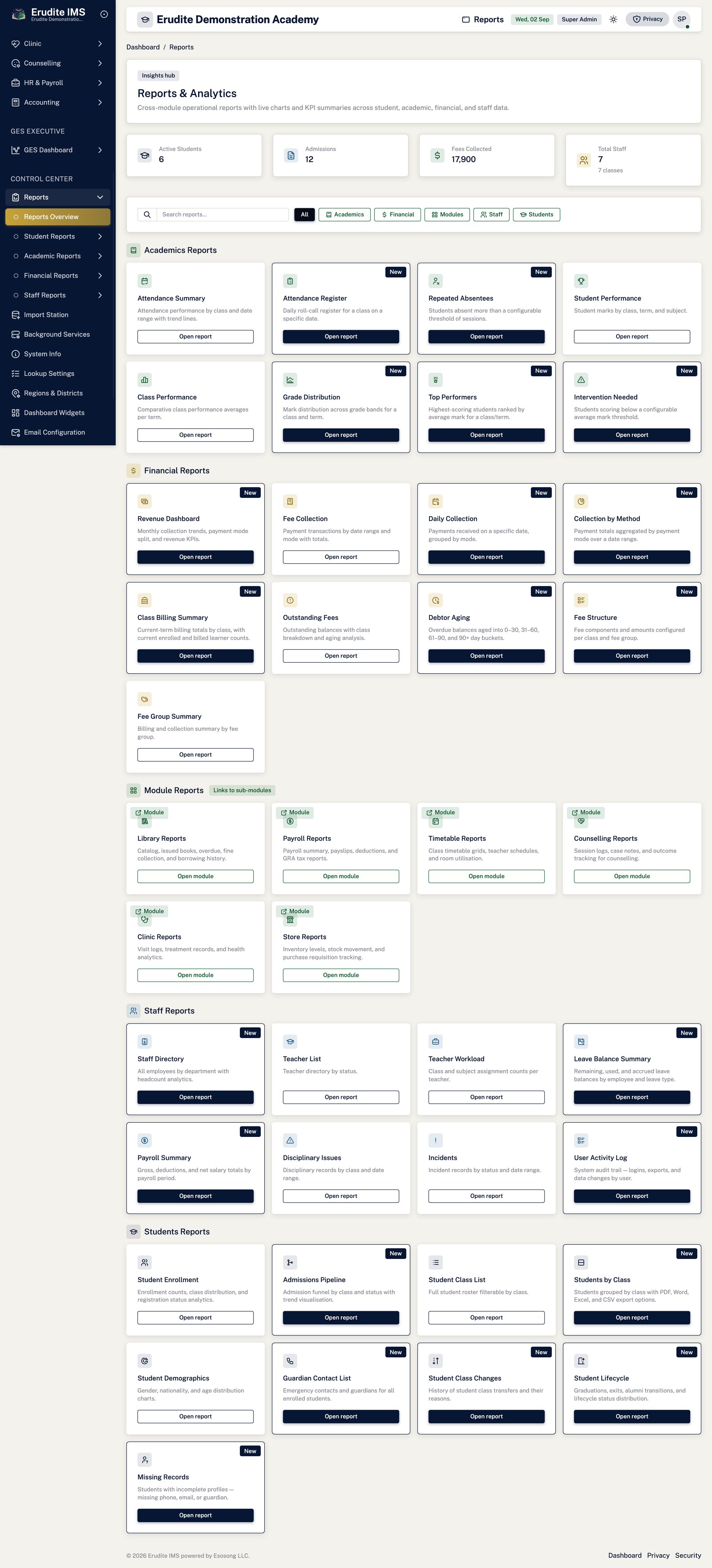 Reports list screen