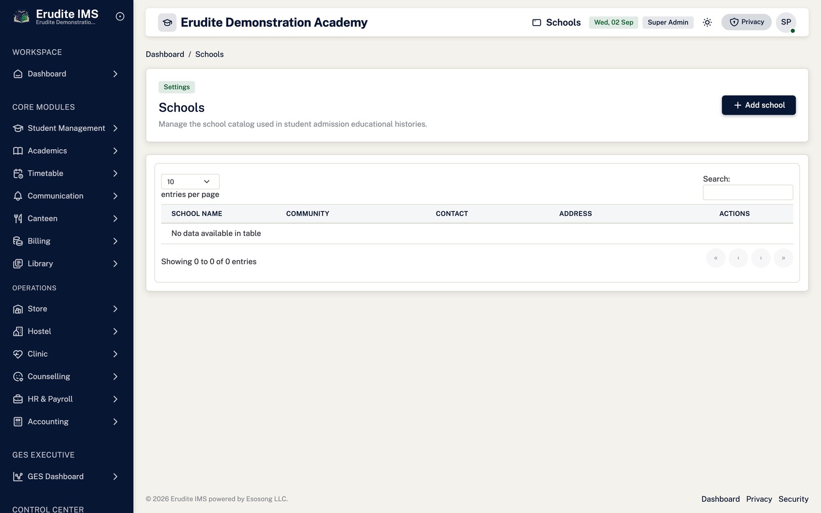 Schools list screen