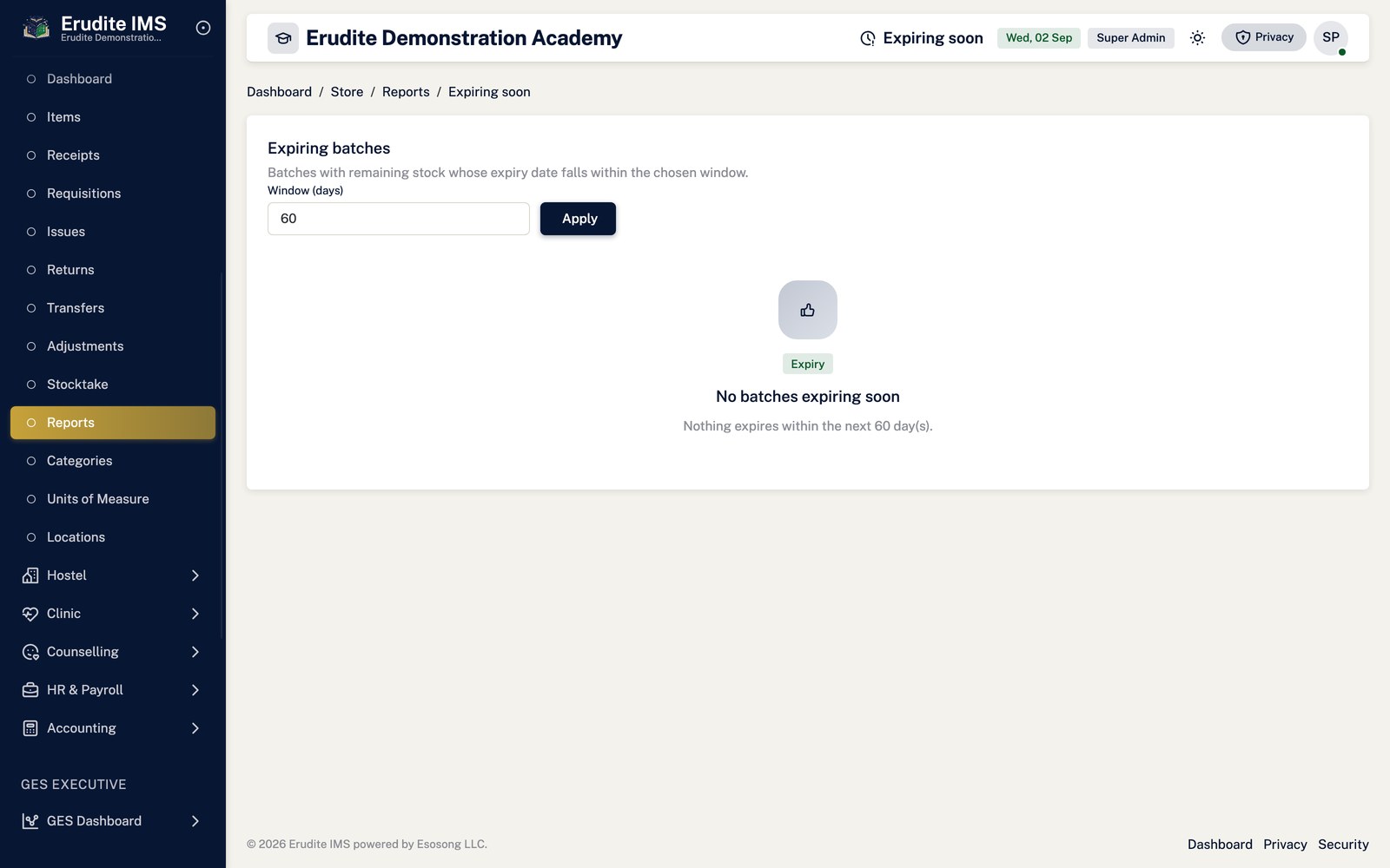 Store Reports expiring soon screen