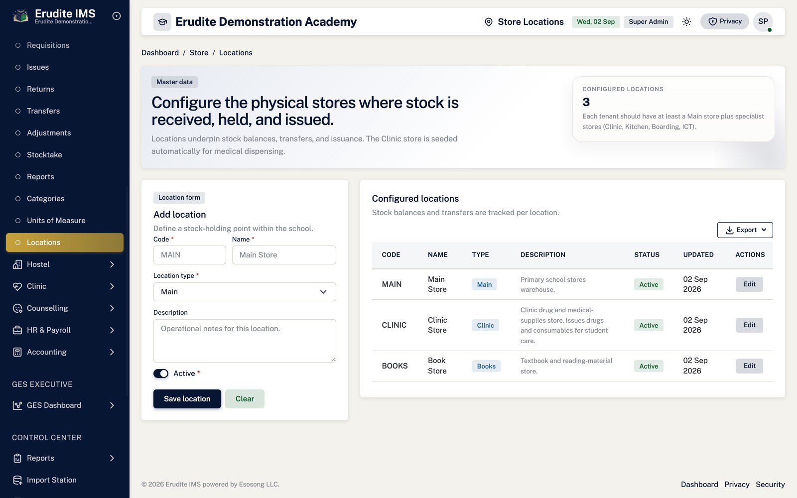 Store locations screen