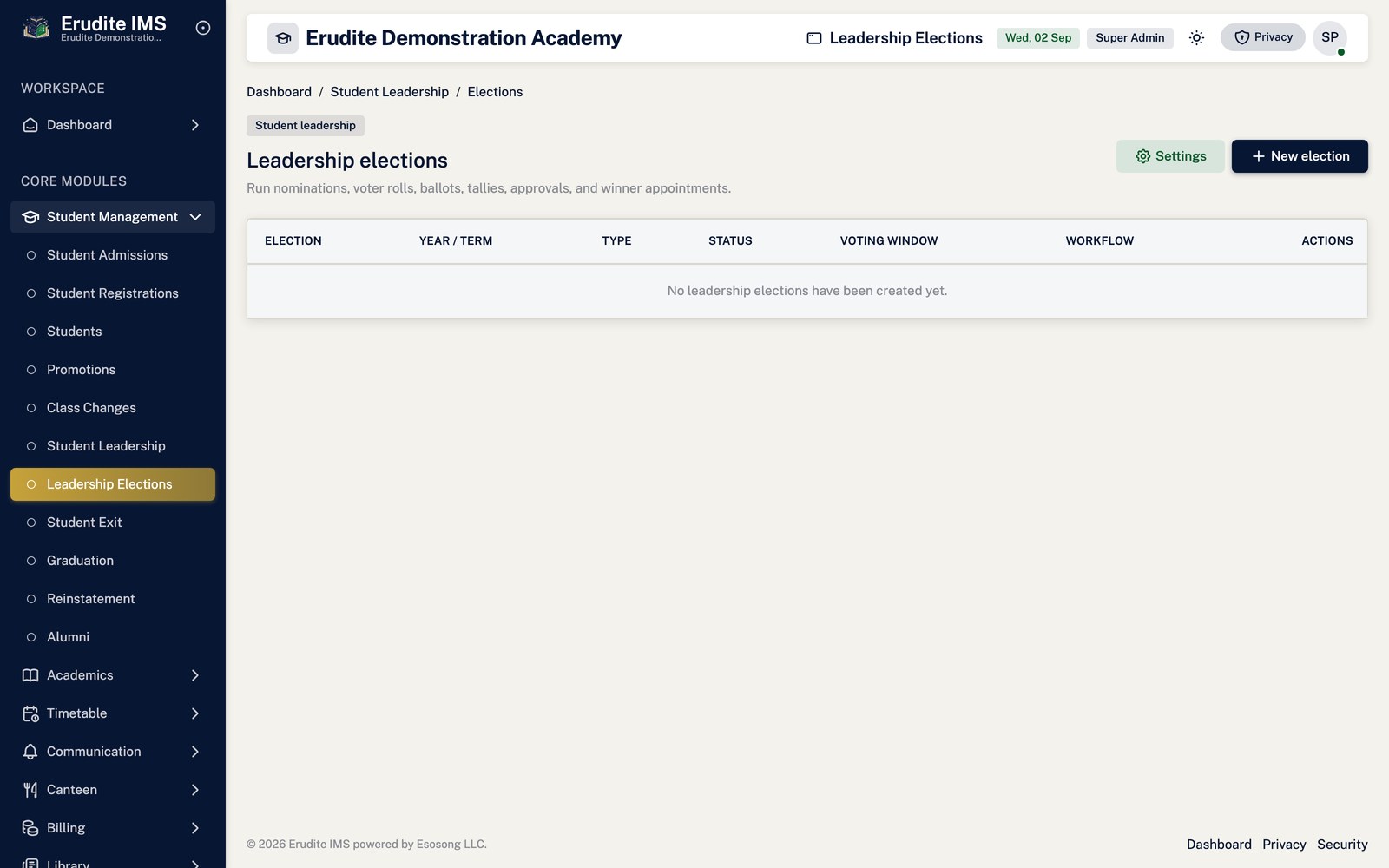 Student Leadership Elections list screen