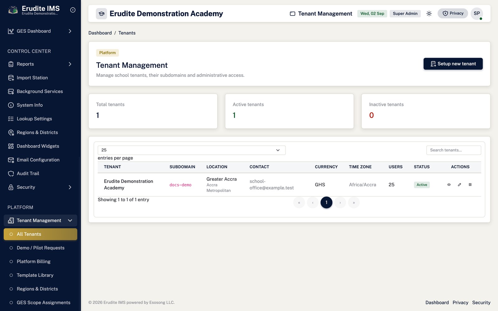 Tenants list screen