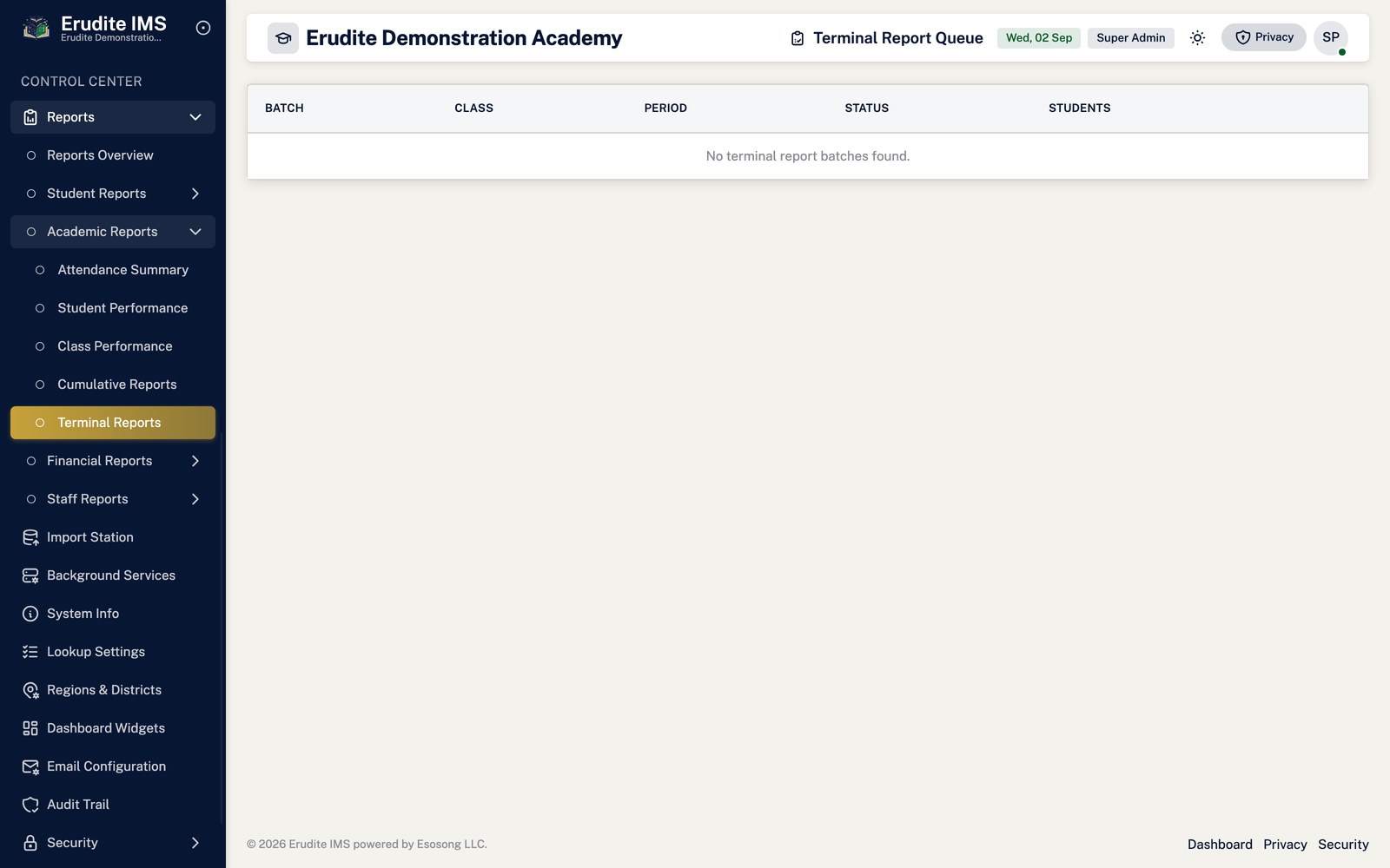 Terminal Reports approval queue screen