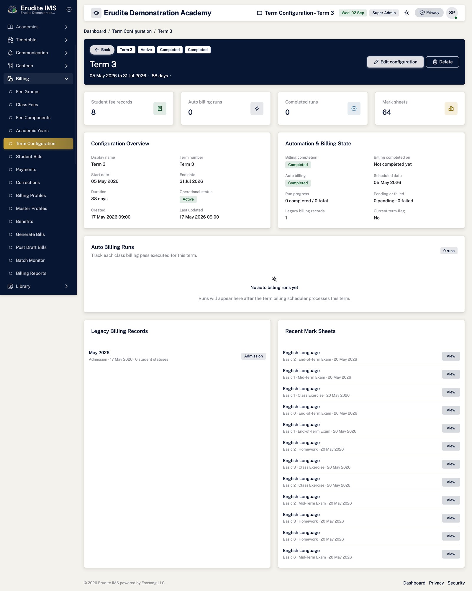 Terms record screen